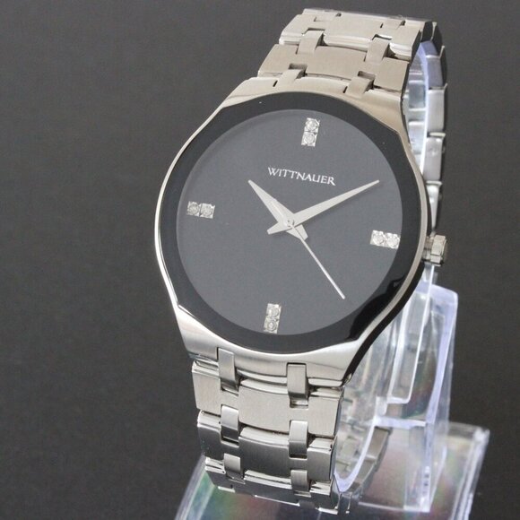 Wittnauer Ladies Dress Watch 8 Diamonds On Black Sun-ray Dial 36mm - Picture 4 of 13